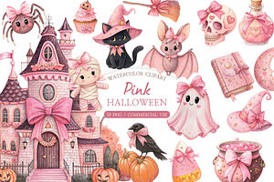 Pink Ghost Clipart Bundle
