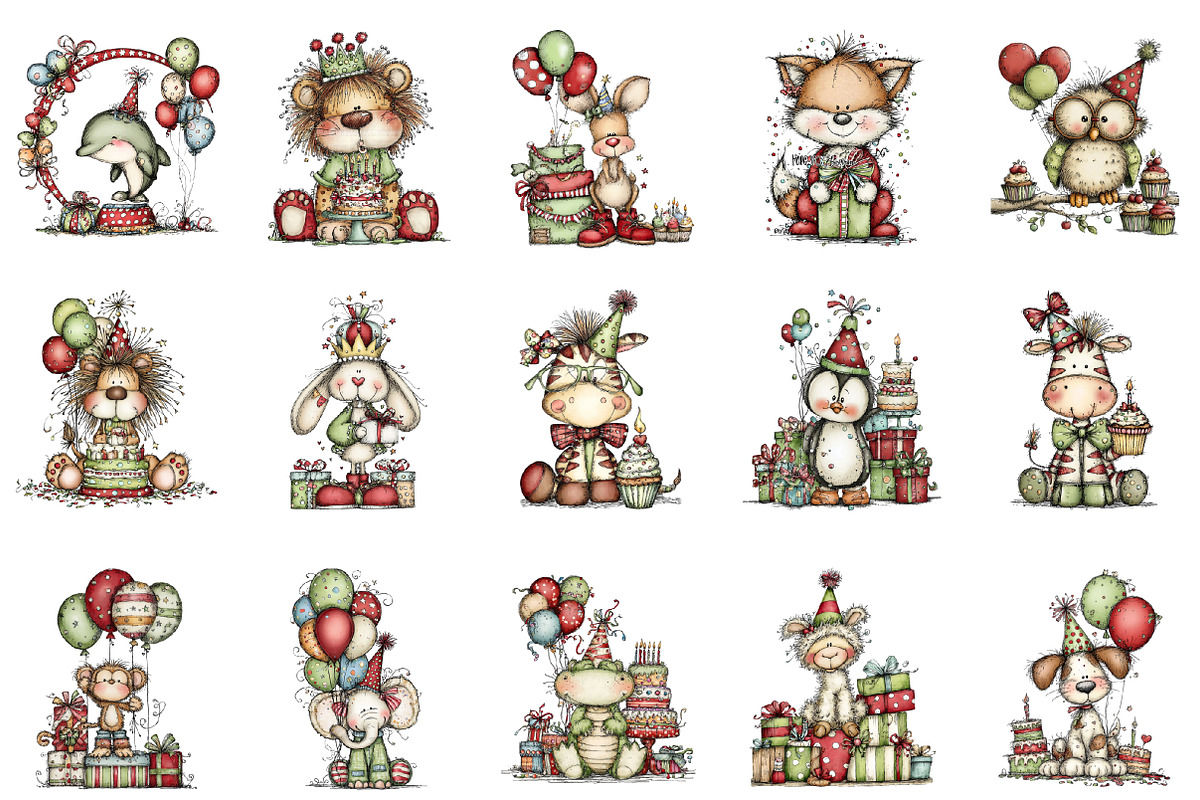 Whimsical Birthday Party Animals Cli, an Illustration by designcity5 (Photo 2 of 5)