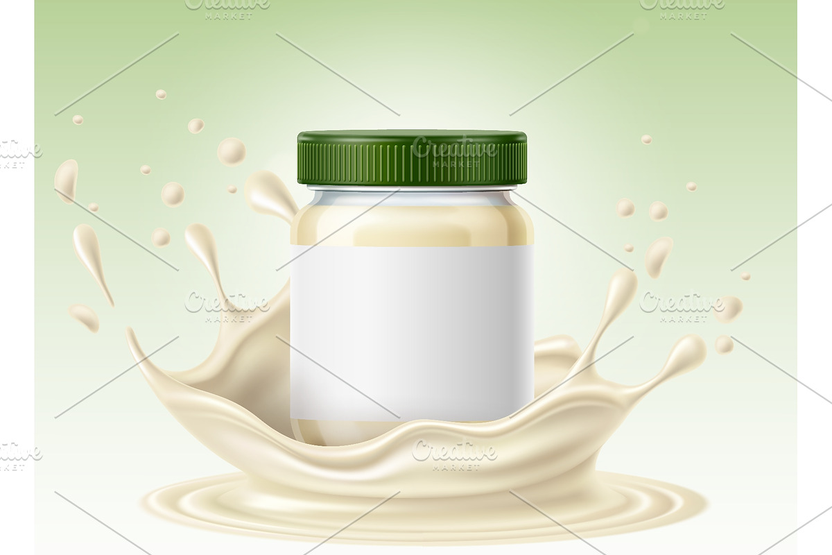 Realistic glass bottle of mayonnaise, a Food Illustration by Vectorbuum (Photo 1 of 3)