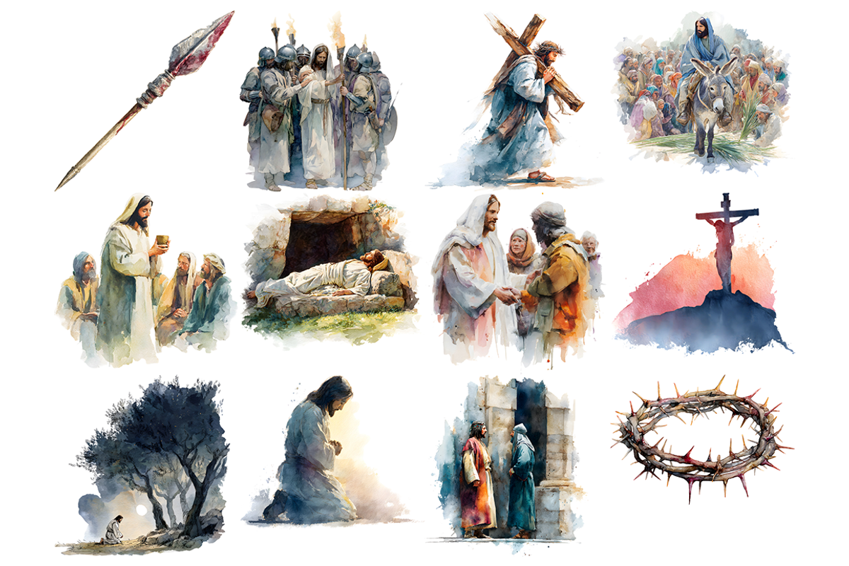 Watercolor Jesus Easter Clipart, a Decorative Illustration by stickermadness (Photo 2 of 4)