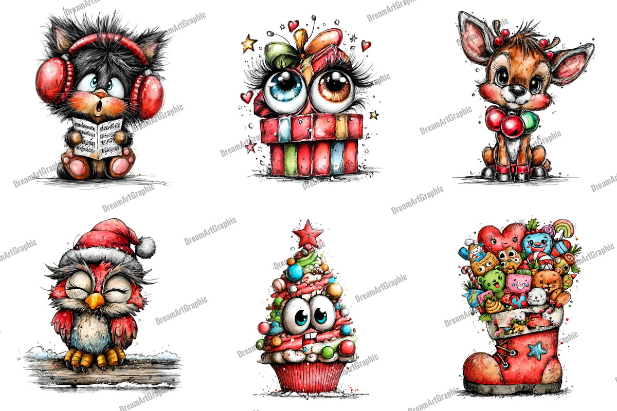 Cute Cartoon Christmas Clipart, an Illustration by DreamArtGraphic (Photo 4 of 5)