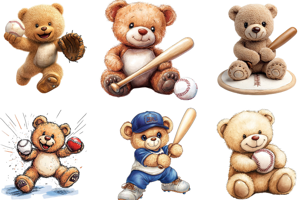Teddy Bear Playing Baseball Clipart, an Illustration by Designking (Photo 2 of 5)