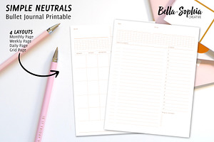 Neutral Bujo: 4 Page Printable