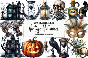Vintage Halloween Clipart Bundle, an Illustration by DreamArtGraphic