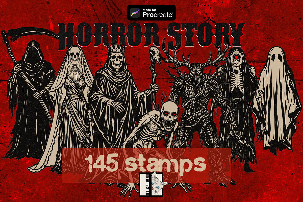 Halloween Procreate Stamps, a Brush Add-On by TheWhiteCatLab (Photo 1 of 9)