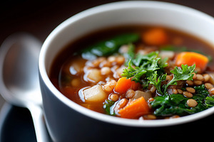 Close up on lentil vegetable soup, a Food & Drink Photo by MistyDay