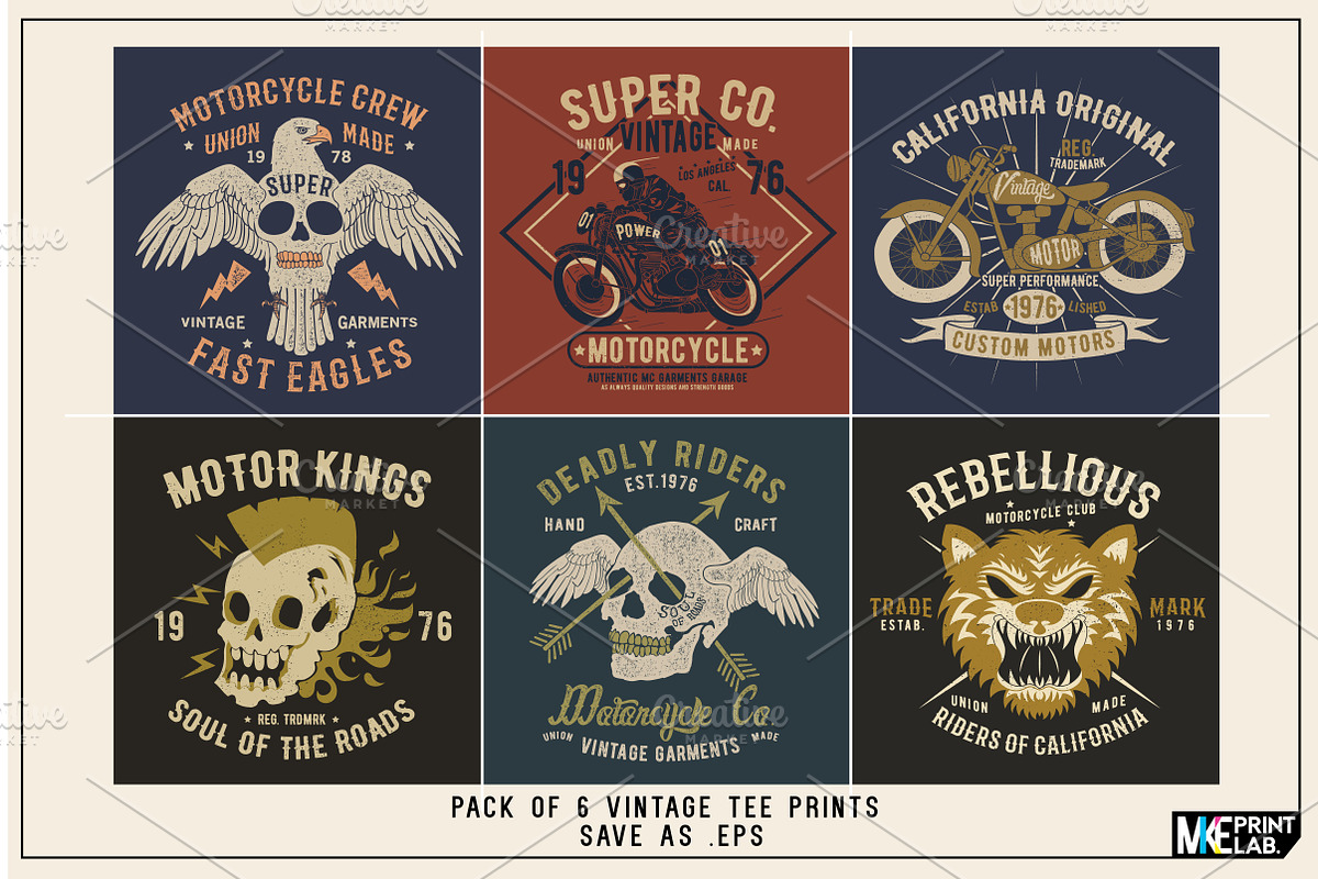 PACK OF 6 VINTAGE TEE VECTOR PRINTS, an Illustration by MKE Print Lab. (Photo 1 of 10)