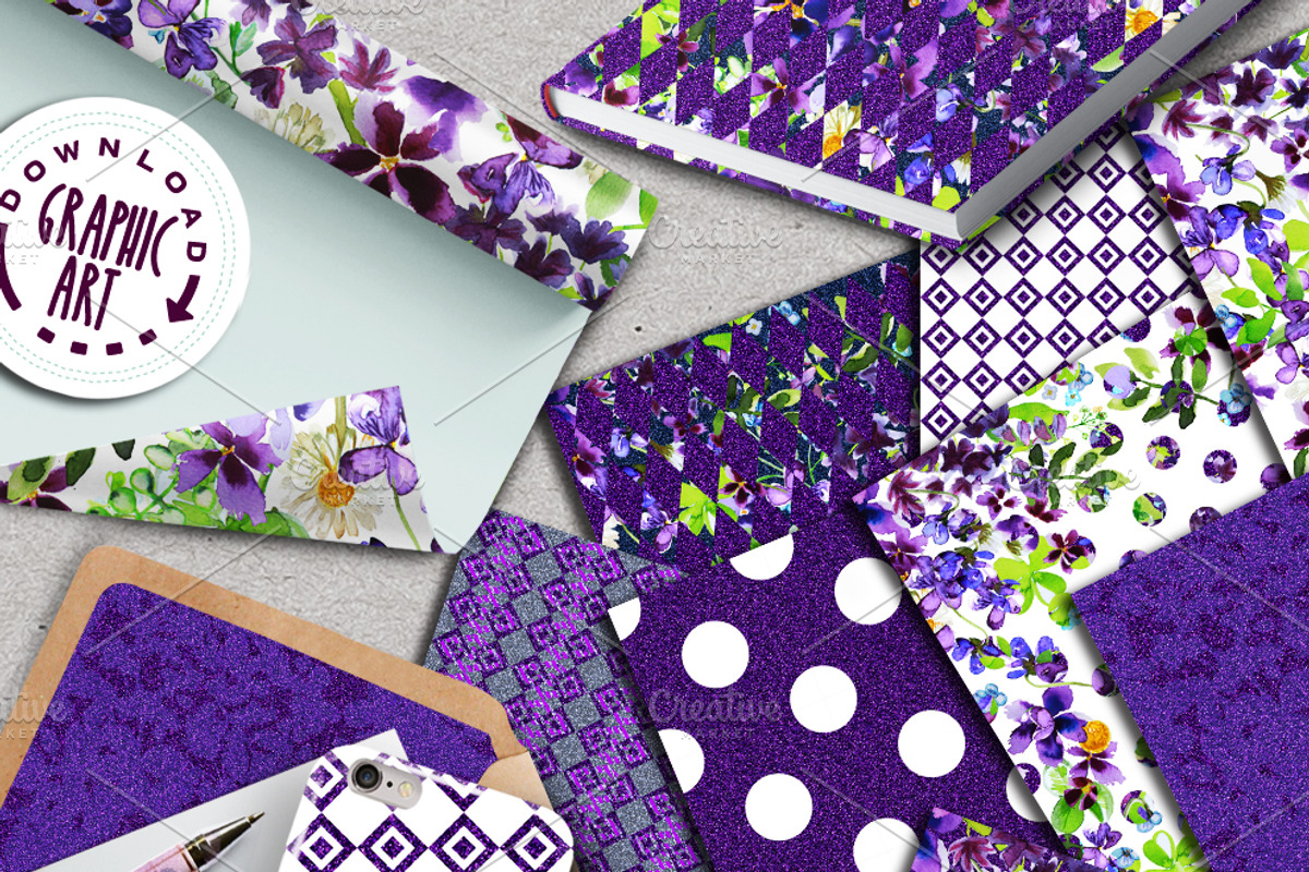 Deep Violet Bouquet Digital Pattern, a Pattern Graphic by Download Graphic Art (Photo 3 of 5)