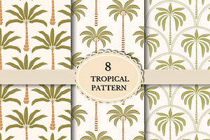 Tropical Palm Tree Seamless Patterns