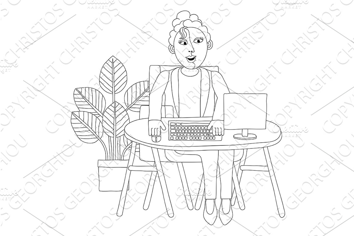 Woman Working Behind Desk Computer, a Finance Illustration by Christos Georghiou