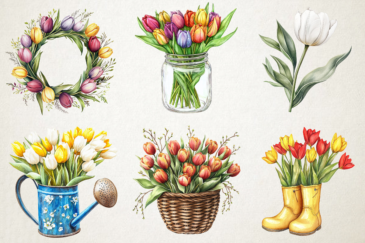 Watercolor Tulip Flower Clipart, an Illustration by RobertsArt (Photo 4 of 5)