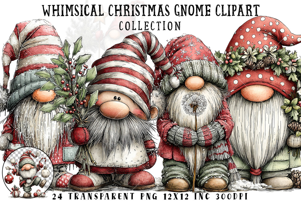 Whimsical Christmas Gnome Clipart, an Illustration by OK Design (Photo 1 of 6)