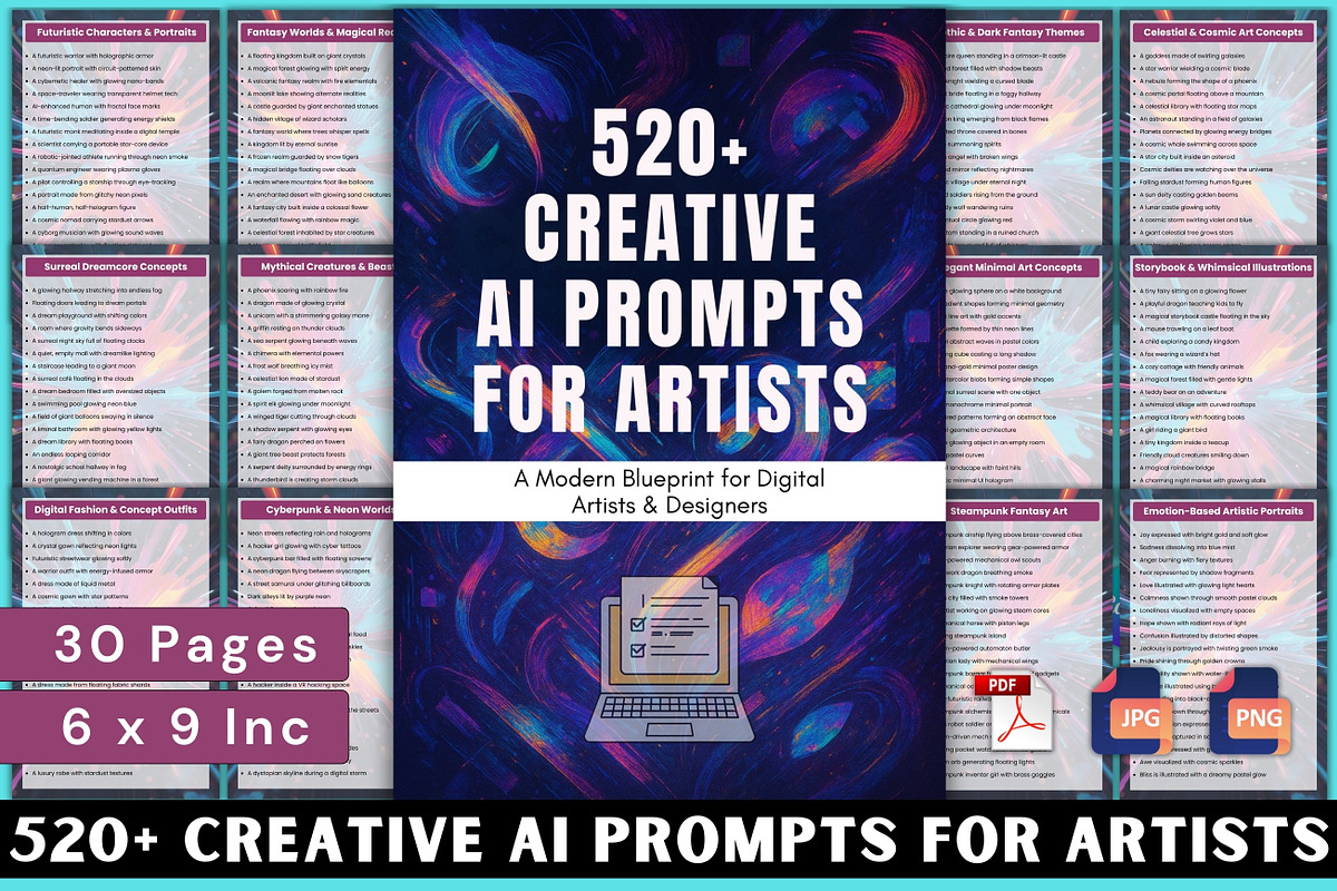520+ Creative AI Prompts for Artists, a Stationery Template by Designmela01 (Photo 1 of 7)