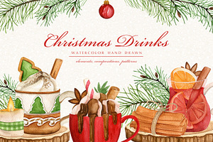 Christmas drinks. Watercolor set