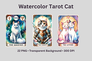 Watercolor Tarot Cat Clipart