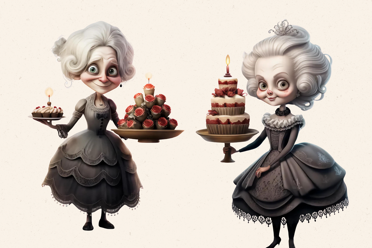 GOTHIC GRANDMAS WITH CAKES CLIPART, a Person Illustration by Daring Digies (Photo 4 of 6)