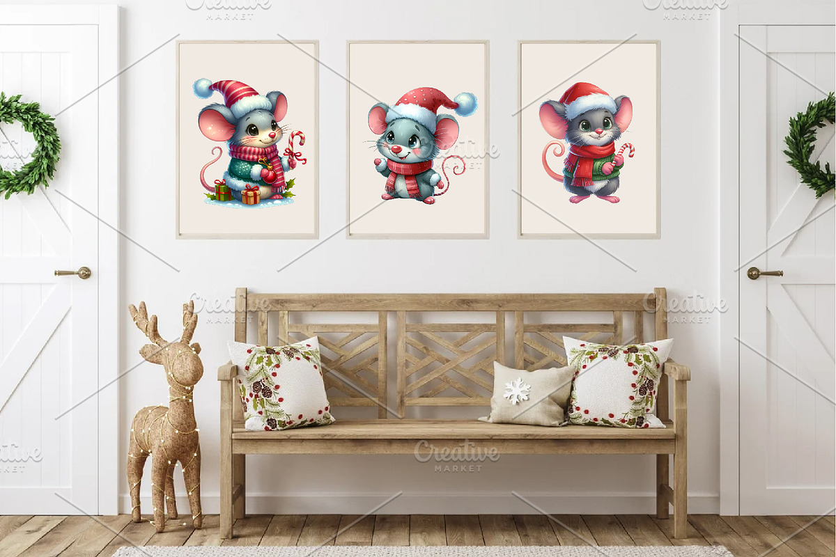 Christmas mouse, Watercolour, PNG., an Animal Illustration by KENO Mascots (Photo 6 of 8)
