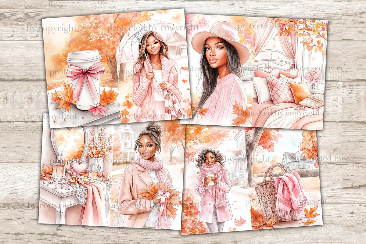 Pink Autumn Junk Journal Paper, a Seasonal Illustration by GlamArtZhanna (Photo 4 of 10)