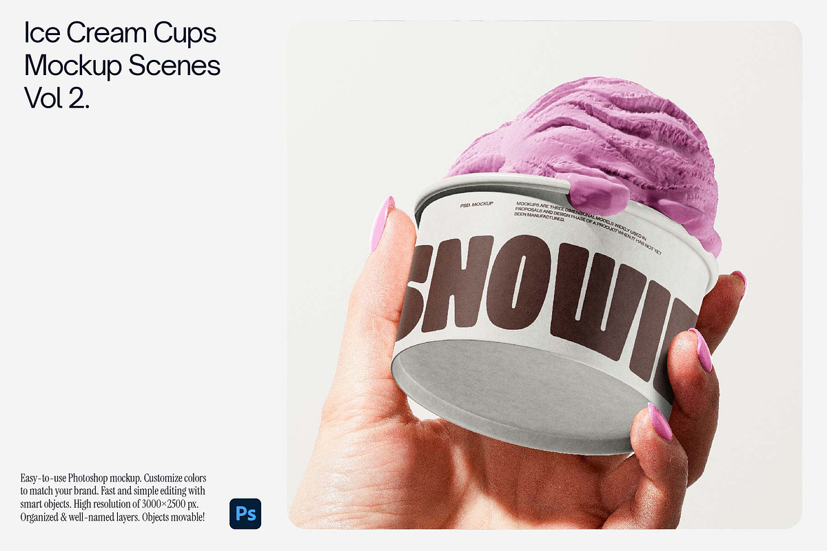 Ice Cream Cups Packaging Mockup, a Cups & Container Mockup by Creo.pt (Photo 1 of 6)