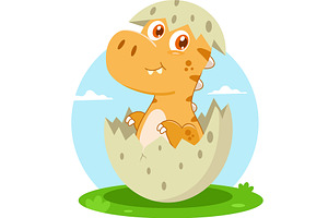 Cute Baby Dinosaur Cartoon Character, an Illustration by HitToon