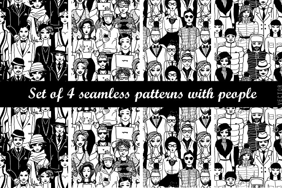 Set Of 4 Patterns With People.
