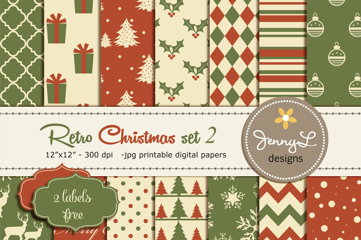 Retro Christmas Digital Papers 2, a Pattern Graphic by JennyL Designs (Photo 1 of 3)