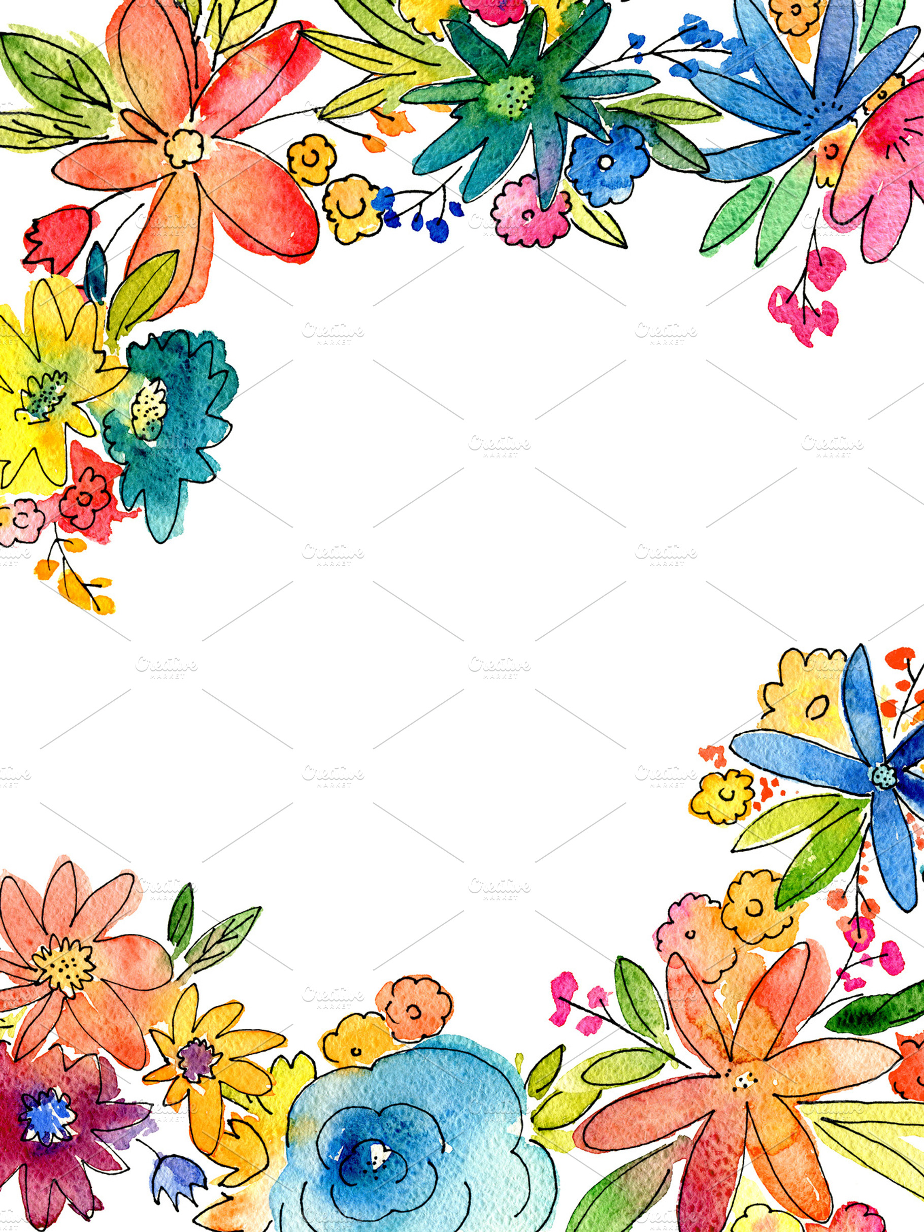 Watercolor flower frame, a Background Photo by BOOCYS
