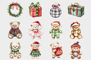 Watercolor Christmas Teddy Bears Cli, a Seasonal Illustration by Design Market (Thumbnail 3 of 5)