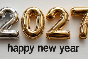 Metallic 2027 Happy New Year Balloon Numbers on White Background, a Holiday Photo by José Manuel Gelpi