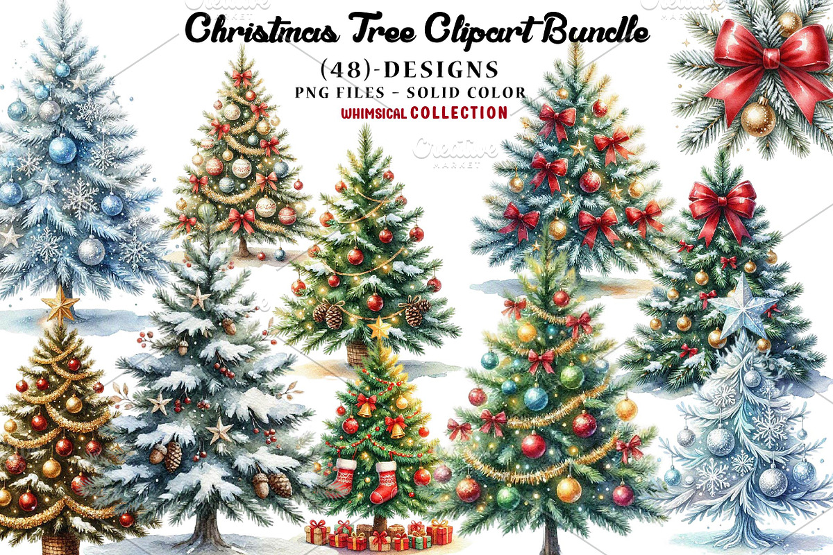 Christmas Tree Clipart Bundle, a Seasonal Illustration by CreationArt (Photo 1 of 7)