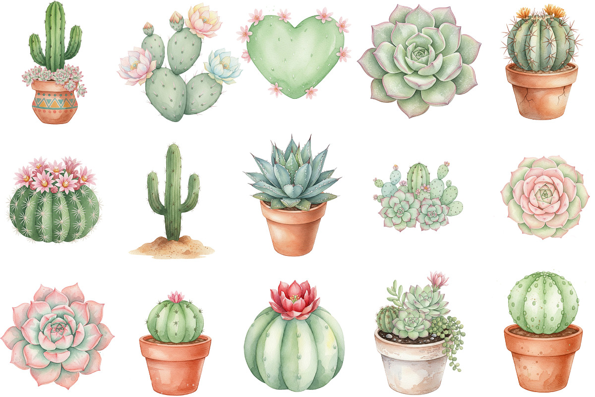 Watercolor Succulent Cactus Clipart, an Illustration by Designking (Photo 3 of 5)