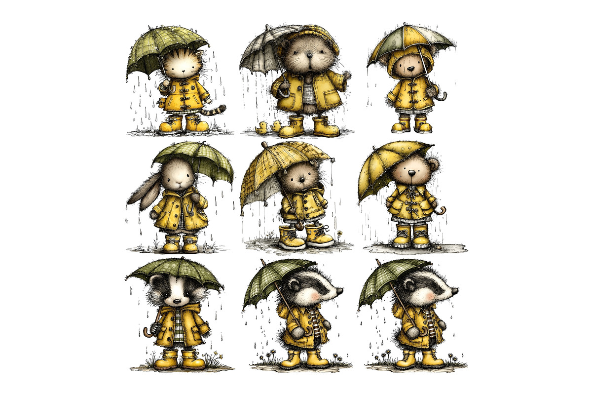 Whimsical Rainy Animals PNG, an Animal Illustration by Nicolle's Colorful Art (Photo 5 of 5)