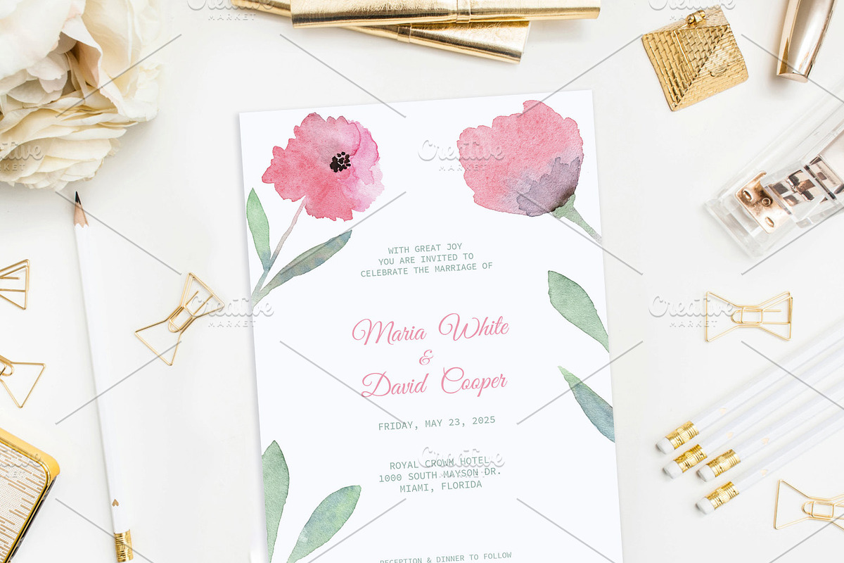 Floral Watercolor Wedding Invitation, an Invitation Template by Love Design (Photo 3 of 7)