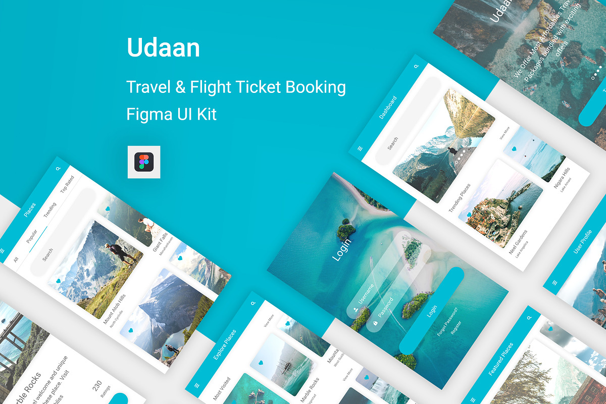 Travel & Flight Booking Figma App, an UI Kit Template by themelove (Photo 1 of 16)
