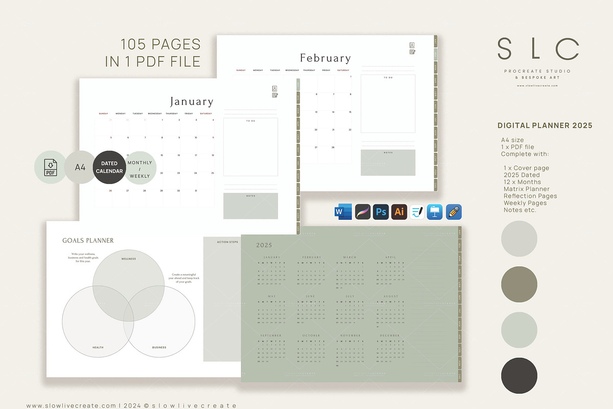NEW Minimalist 2025 Digital Planner, a Templates & Theme by slowlivecreate (Photo 1 of 4)