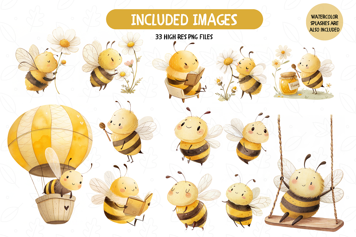Cute Little Bees Watercolor Clipart, an Illustration by TatiMockup (Photo 2 of 5)