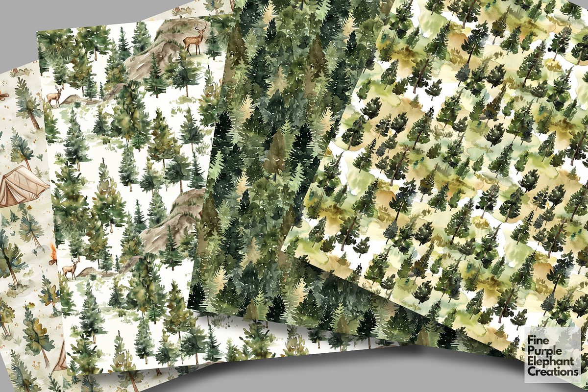Watercolor Forest Camping Green Tree, a Pattern Graphic by Fine Purple Elephant (Photo 4 of 5)