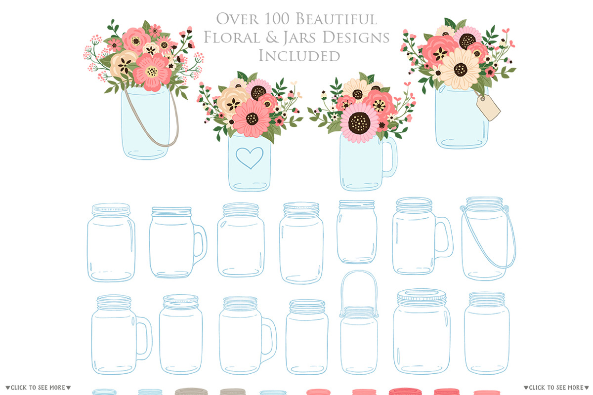 Soft Pink Wedding Mason Jar Cliparts, an Illustration by Avenie Digital (Photo 2 of 2)