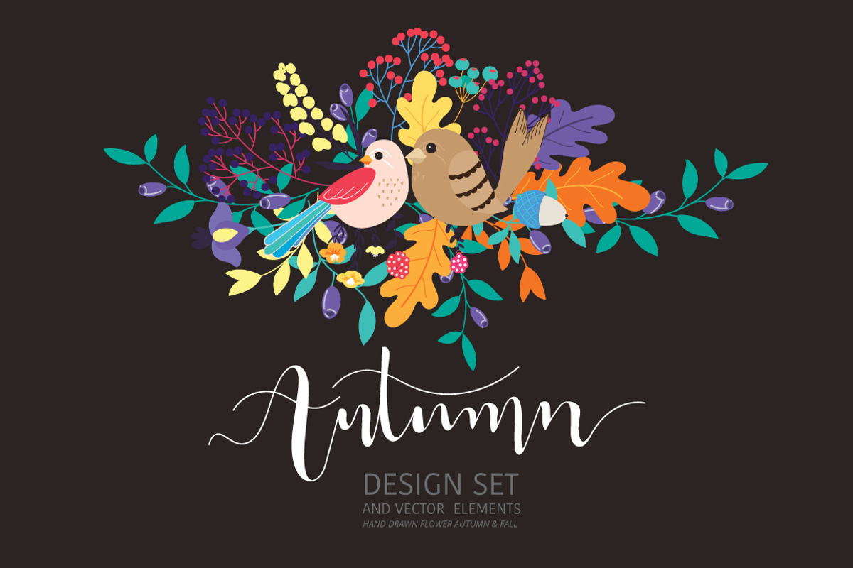 Fall / Autumn flower design set, a Decorative Illustration by MooBeer (Photo 3 of 7)