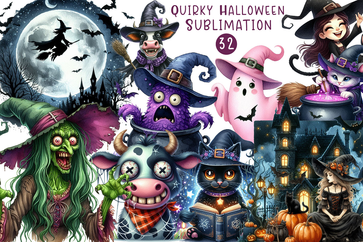 Quirky Halloween Sublimation Clipart, an Illustration by CreationArt (Photo 1 of 5)