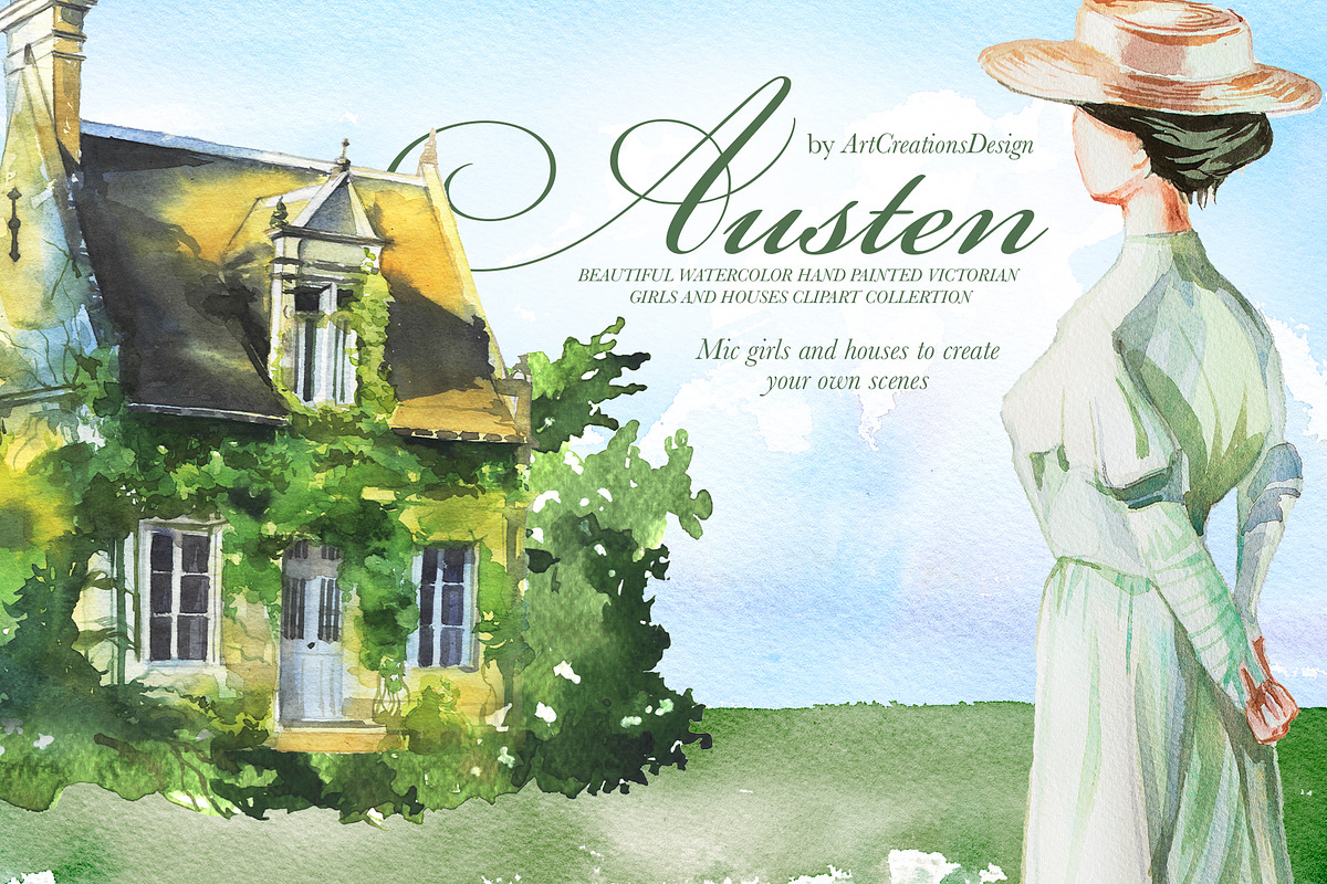 Watercolor Austen Clipart Set, a Person Illustration by ArtCreationsDesign (Photo 9 of 22)