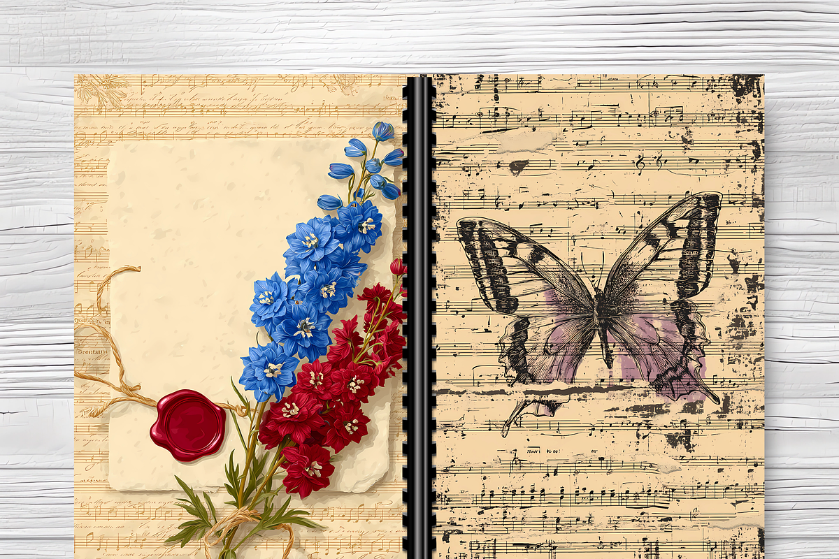 53 Ephemera Collage Blank Book Cover, a Brochure Template by LA Design (Photo 8 of 10)
