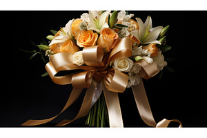bouquet gold ribbon ai generated, a Beauty & Fashion Photo by pikepicture