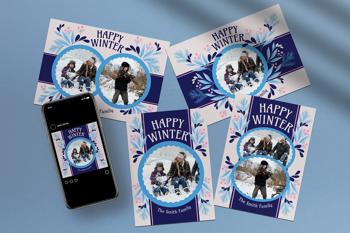 Blue Floral Winter Greeting Card, a Card Template by graphicook (Photo 1 of 4)