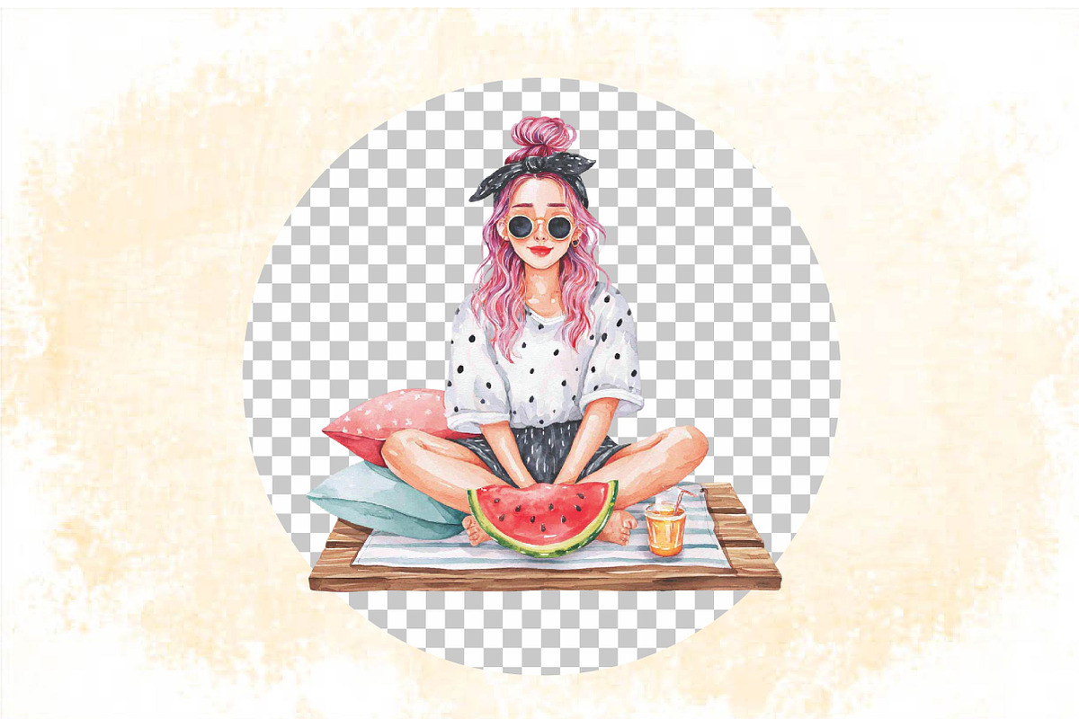 Watercolor Girly Summer Clipart, an Illustration by SVGArt (Photo 3 of 9)