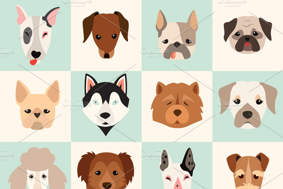 Set of cute dogs icons, an Animal Illustration by Rimma