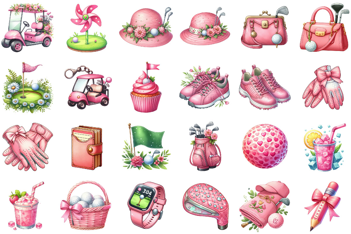 Watercolor Pink Golf Clipart, an Illustration by Sublimation Artist (Photo 2 of 6)