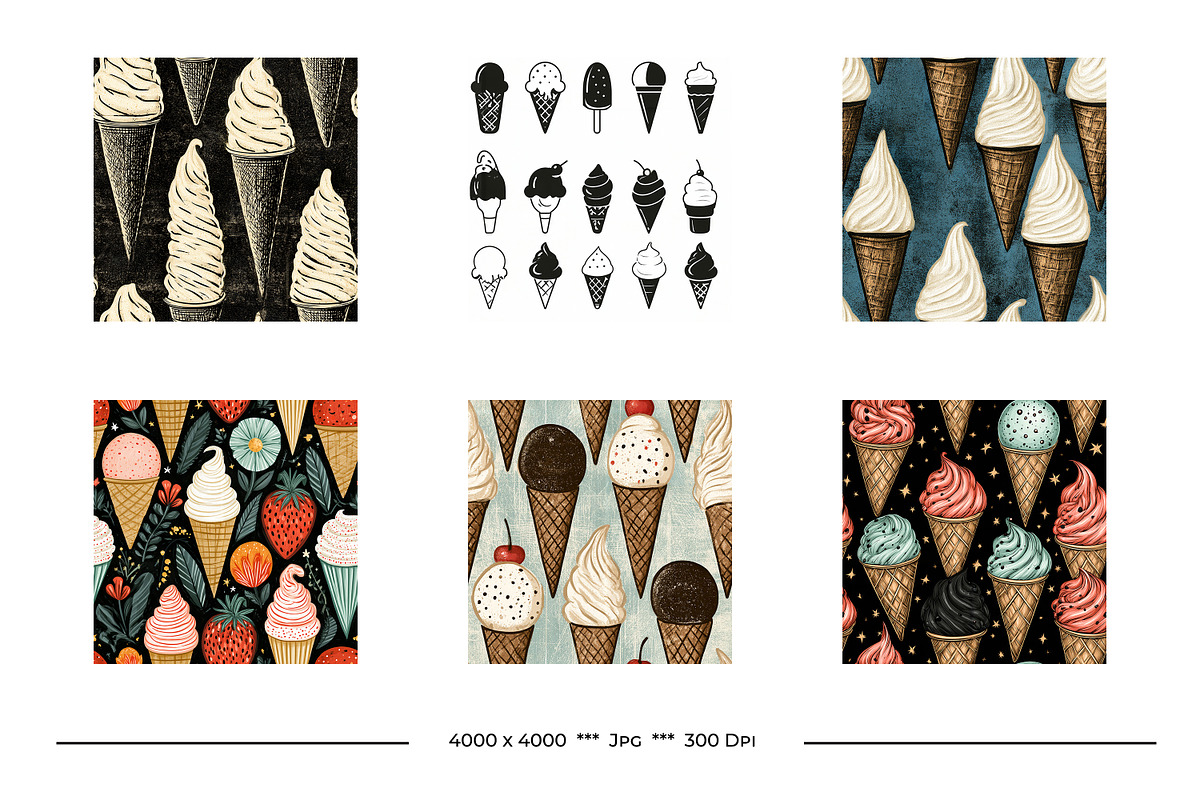 Ice Cream Retro Art Style Patterns, a Pattern Graphic by karenfoleyphoto (Photo 6 of 10)