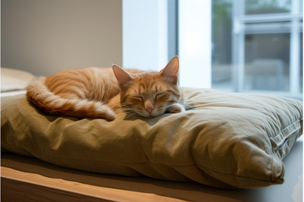 Peaceful ginger cat napping on, an Animal Photo by Ylivdesign