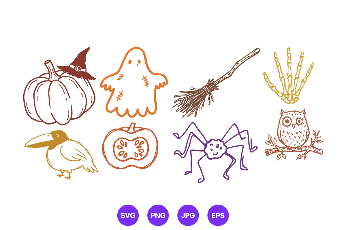 Halloween Hand Drawn Folk Art Set, a Seasonal Illustration by designvectx (Photo 10 of 10)